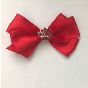 Boutique red satin bow with crown center